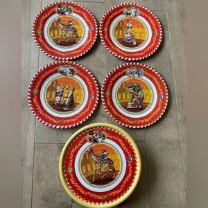 Restoration Hardware Circus Animals 4 Tin Plates Set Tin & Lid Whimsical